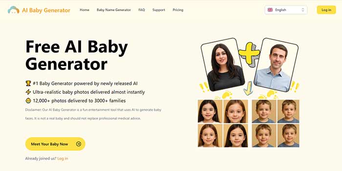 تشخیص چهره سایت تشخیص چهره AI Baby Generator